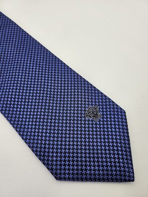 Versace Silk Tie Mens Blue Black Houndstooth Textured Wedding Neck Tie Vintage Retro Formal