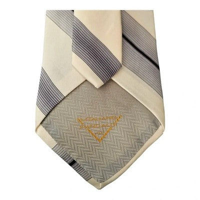 Vitaliano Pancaldi White Striped Silk Tie Mens Vintage Retro Wedding Formal Designer Classic