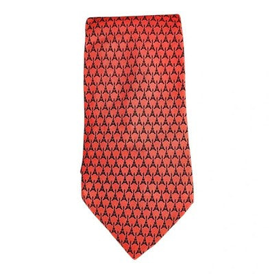 TM Lewin Red Eiffel Tower Pattern Silk Tie Mens Vintage Retro Wedding Formal Designer Classic