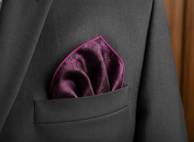 Silk Pocket Square Mens Purple Paisley Vtg Wedding Handkerchief Hankie Formal Suit Vintage