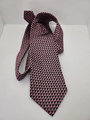 Paul Smith Silk Tie Mens Pink Black Geometric Triangles Wedding Neck Tie Vintage Retro Formal