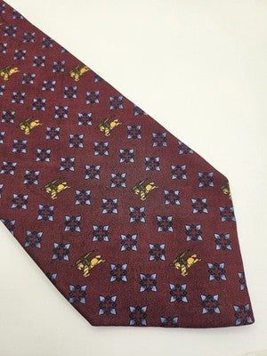 Burberrys Silk Tie Mens Burgundy Floral Knight Crest Vtg Wedding Neck Clearance Vintage Retro