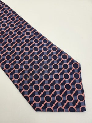Gucci Silk Tie Mens Blue Pink Horsebit Geometric Circles Vtg Wedding Clearance Vintage Retro