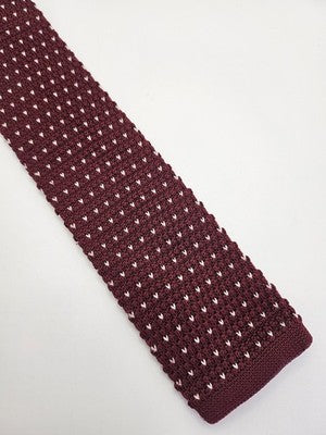 D.berite Skinny Knitted Burgundy Tie Men Polka Dot Woven Square End Necktie Mens Vintage Retro