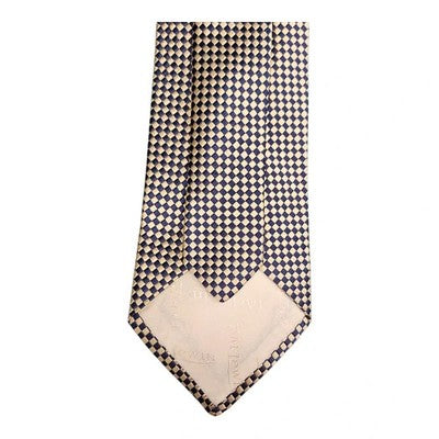 TM Lewin Pale Yellow and Navy Woven All Silk Tie Mens Vintage Retro Wedding Formal Designer