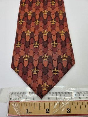 Aquascutum Silk Tie Mens Orange Brown Fleur de Lis Retro Wedding Neck Tie Vintage Formal