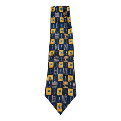 Rayne Buck Navy Blue Abstract Jazzy Tie Mens Vintage Retro Wedding Formal Designer Classic