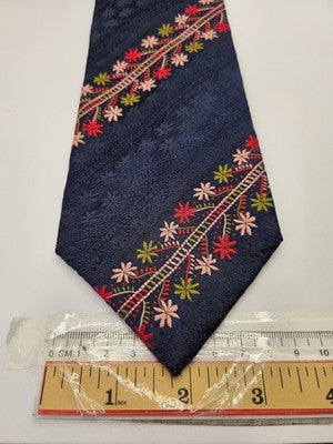 Paul Smith Silk Tie Mens Blue Floral Embroidered Pink Red Wedding Neck Tie Vintage Retro Formal