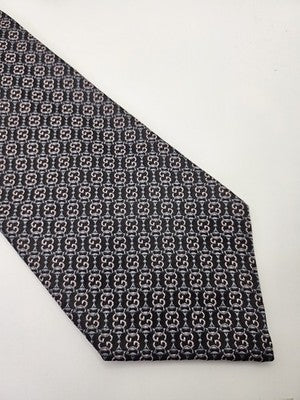 Gucci Silk Tie Mens Black Grey Pink GG Monogram Logo Vtg Wedding Neck Tie Vintage Retro Formal