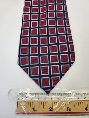 Charles Tyrwhitt Silk Tie Mens Red Blue Geometric Squares Wedding Neck Tie Vintage Retro Formal