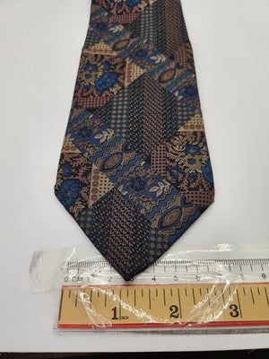 Paul Smith Silk Tie Mens Blue Brown Floral Patchwork Vtg Wedding Neck Tie Vintage Retro Formal