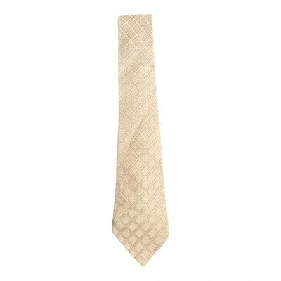 Ben Sherman Cream and Green Silk Tie Mens Vintage Retro Wedding Formal Designer Classic Necktie