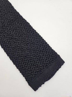 Skinny Knitted Black Tie Men Plain Woven Square End Necktie Mod Mens Vintage Retro Wedding