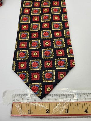 Kenzo Silk Tie Mens Black Red Floral Roses Framed Vtg Wedding Neck Tie Vintage Retro Formal