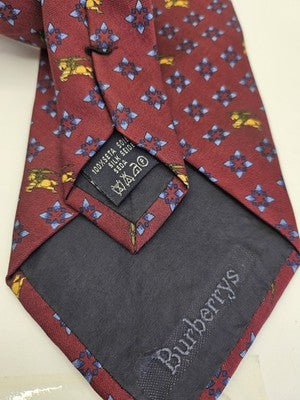 Burberrys Silk Tie Mens Burgundy Floral Knight Crest Vtg Wedding Neck Clearance Vintage Retro