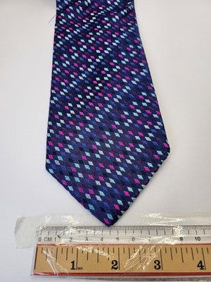 Charles Tyrwhitt Silk Tie Mens Blue Pink Diamond Geometric Wedding Neck Tie Vintage Retro