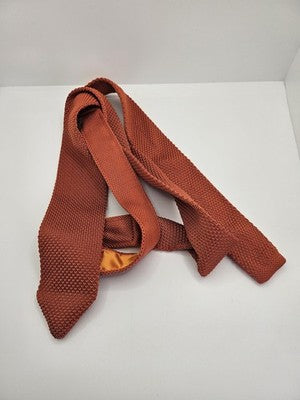 MandS Skinny Knitted Orange Tie Men Plain Woven Square End Necktie Mod Mens Vintage Retro