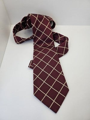 Charles Tyrwhitt Silk Tie Mens Burgundy Red Check Diamond Wedding Neck Tie Vintage Retro Formal