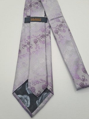 Ted Baker Grey Flower Pattern Mens Silk Tie Classic Designer Necktie Formal BX1 Vintage Retro