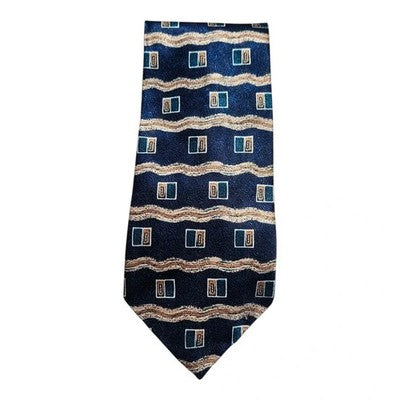 Charles Fox Savile Row Blue Wavy Design Tie Mens Vintage Retro Wedding Formal Designer Classic