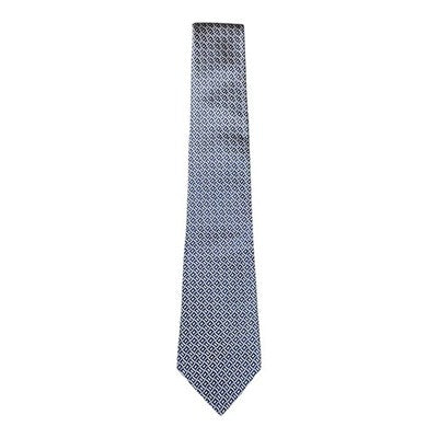 Marks and Spencer Blue and White Jaquard Geometric Silk Tie Mens Vintage Retro Wedding Formal