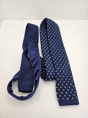 Frederick Thomas Skinny Knitted Blue Tie Men Polka Dot Square End Necktie Mod Mens Vintage