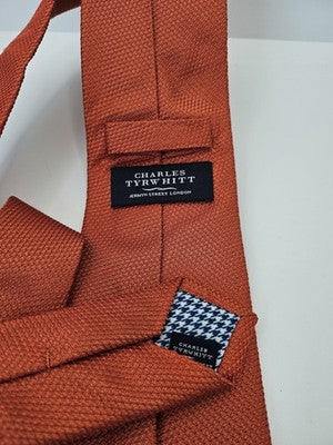 Charles Tyrwhitt Silk Tie Mens Orange Rust Textured Woven Wedding Neck Tie Vintage Retro Formal