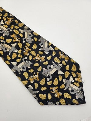 Tom and Jerry Silk Tie Mens Black Yellow Grey Cartoon Novelty Vtg Clearance Vintage Retro