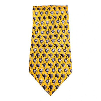 Austin Reed Yellow and Blue Floral Pattern Silk Tie Mens Vintage Retro Wedding Formal Designer