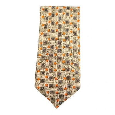 Valentino Rudy Beige and Orange Square Silk Tie Mens Vintage Retro Wedding Formal Designer