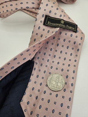 Ermenegildo Zegna Silk Tie Mens Pink Blue Geometric Spots Wedding Clearance Vintage Retro