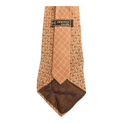 Valentino Cravatte Vintage Brown Check Floral Silk Tie Mens Retro Wedding Formal Designer