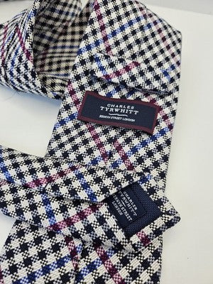 Charles Tyrwhitt Silk Tie Mens Multicoloured Check Houndstooth Neck Tie Vintage Retro Wedding
