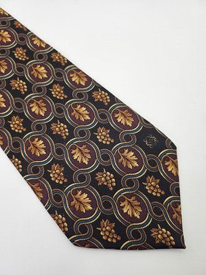 Loewe Madrid Silk Tie Mens Black Gold Floral Leaf Vtg Wedding Neck Tie Vintage Retro Formal