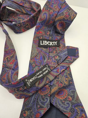 Liberty Silk Tie Mens Purple Red Paisley Floral Vtg Wedding Neck Tie Vintage Retro Formal