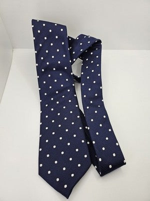 Charles Tyrwhitt Silk Tie Mens Navy Blue White Polka Dot Wedding Neck Tie Vintage Retro Formal