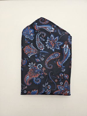 Mens Pocket Square KM Navy Vtg Retro Wedding Pre-Loved Vintage Poly 8''-10'' Silk Handkerchief