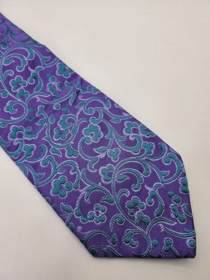 Duchamp London Silk Tie Mens Purple Teal Floral Scroll Vtg Wedding Neck Tie Vintage Retro