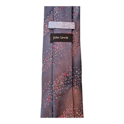 John Lewis Mid-Grey Satin Style Tie with Red / Pink Stripe Pattern Mens Vintage Retro Wedding