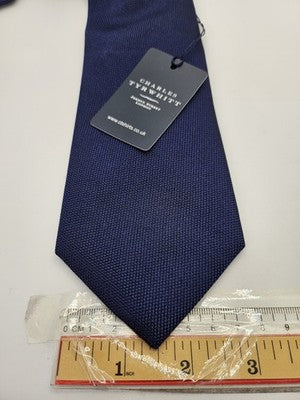 Charles Tyrwhitt Silk Tie Mens Navy Blue Textured Woven Wedding Neck Tie Vintage Retro Formal