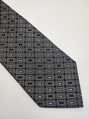 Brioni Silk Tie Mens Black Beige Geometric Square Vtg Wedding Neck Tie Clearance Vintage Retro