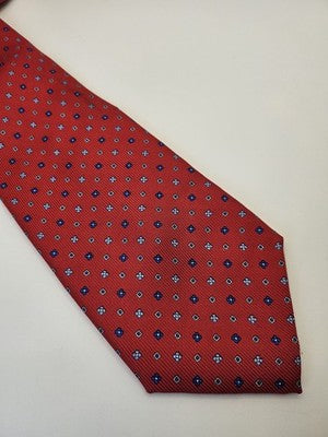 Charles Tyrwhitt Silk Tie Mens Red Blue Floral Geometric Wedding Neck Tie Vintage Retro Formal