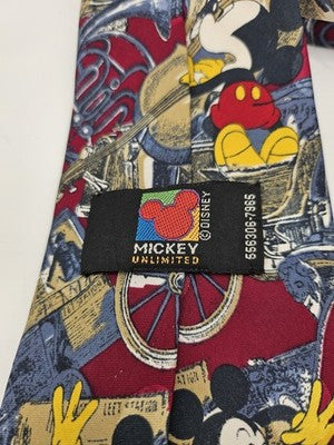 Mickey Unlimited Silk Tie Mens Red Blue Mickey Mouse Novelty Vtg Neck Clearance Vintage Retro