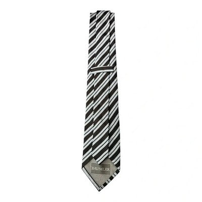 Baumler Black and Pale Blue Striped Silk Tie Mens Vintage Retro Wedding Formal Designer Classic