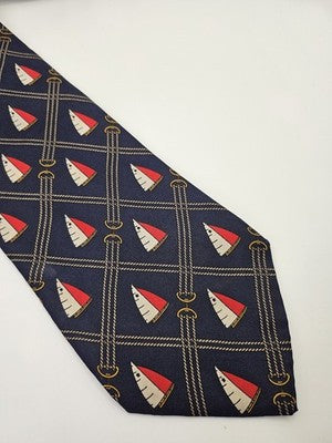 Harrods Silk Tie Mens Navy Blue Red Nautical Sailing Vtg Wedding Neck Tie Vintage Retro Formal