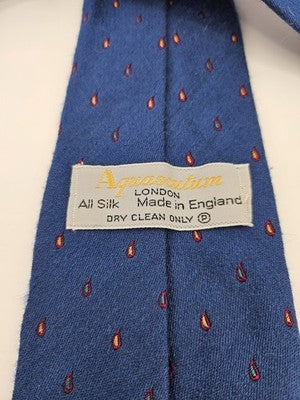 Aquascutum Silk Tie Mens Blue Paisley Teardrop Vtg Wedding Neck Tie Vintage Retro Formal