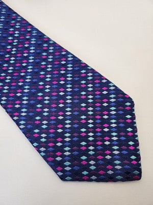 Charles Tyrwhitt Silk Tie Mens Blue Pink Diamond Geometric Wedding Neck Tie Vintage Retro