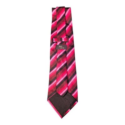 John Lewis Chunky Satin Red and Black Striped Tie Mens Vintage Retro Wedding Formal Designer