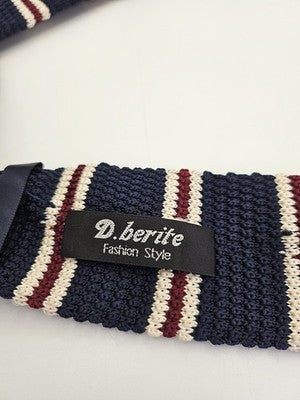 D.berite Skinny Knitted Navy Tie Men Striped Woven Square End Necktie Mod Mens Vintage Retro