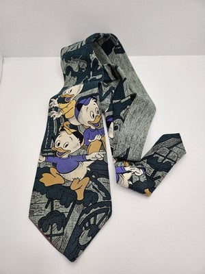 Disney Tie Rack Silk Tie Mens Green Donald Duck Nephews Vtg Novelty Clearance Vintage Retro
